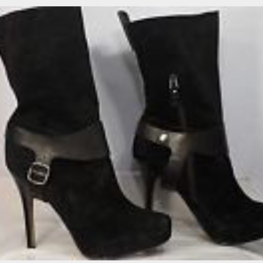 ROSEGOLD Black Suede Leather Stiletto Boots